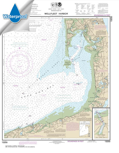 Waterproof NOAA Chart 13250: Wellfleet Harbor; Sesuit Harbor