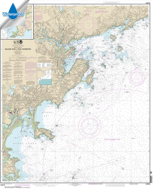 Waterproof NOAA Chart 13275: Salem and Lynn Harbors; Manchester Harbor