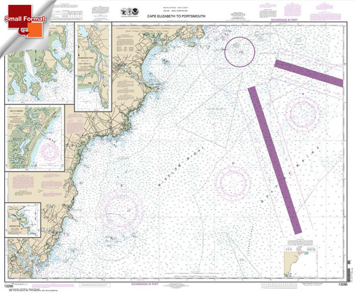 Small Format NOAA Chart 13286: Cape Elizabeth to Portsmouth; Cape Porpoise Harbor; Wells Harbor; Kennebunk River; Perkins Cove