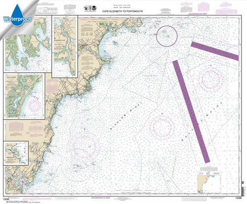 Waterproof NOAA Chart 13286: Cape Elizabeth to Portsmouth; Cape Porpoise Harbor; Wells Harbor; Kennebunk River; Perkins Cove