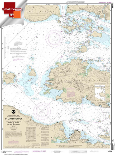 HISTORICAL SMALL FORMAT NOAA Chart 14774: Round I.: N.Y.: and Gananoque: Ont.: to Wolfe I.: Ont.