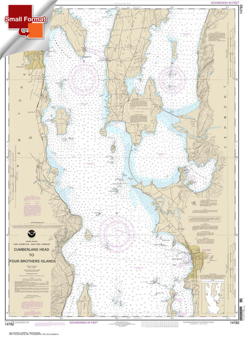 Small Format HISTORICAL NOAA Chart 14782: Cumberland Head to Four Brothers Islands