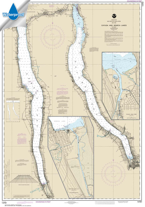 Waterproof NOAA Chart 14791: Cayuga and Seneca Lakes;Watkins Glen;Ithaca