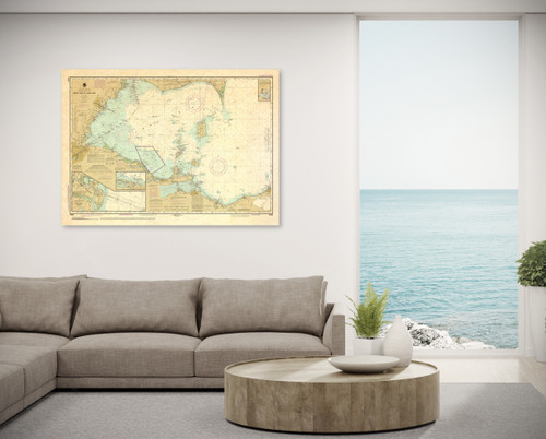 ANTIQUED NOAA Chart 14830: West End of Lake Erie; Port Clinton Harbor; Monroe Harbor