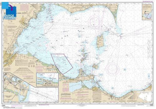 Large Format NOAA Chart 14830: West End of Lake Erie; Port Clinton Harbor; Monroe Harbor; Lorain to Detriot River; Vermilion
