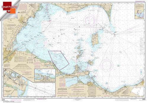 Small Format NOAA Chart 14830: West End of Lake Erie; Port Clinton Harbor; Monroe Harbor; Lorain to Detriot River; Vermilion