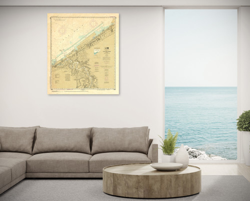 ANTIQUED NOAA Chart 14839: Cleveland Harbor: Including Lower Cuyahoga River