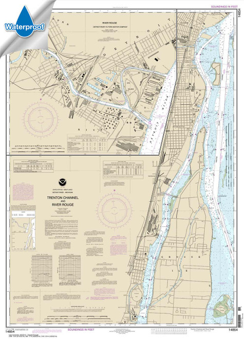HISTORICAL WATERPROOF NOAA Chart 14854: Trenton Channel and River Rouge;River Rouge