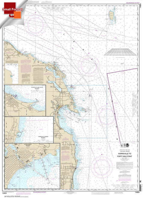 Small Format NOAA Chart 14864: Harrisville to Forty Mile Point;Harrisville Harbor;Alpena;Rogers City and Calcite