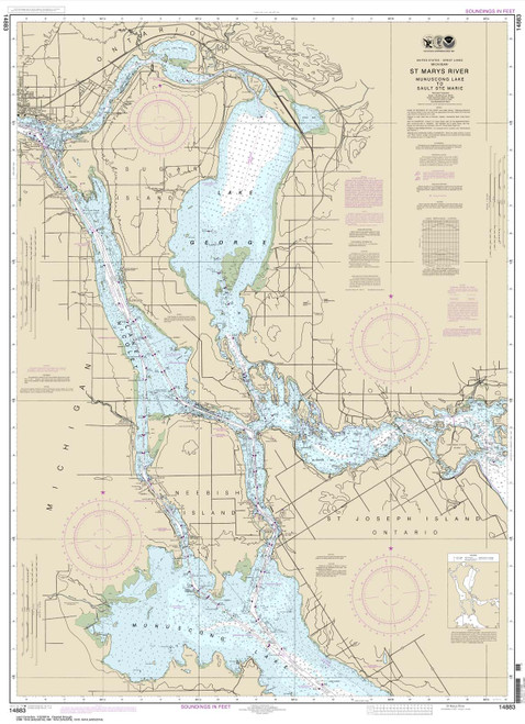 HISTORICAL NOAA Chart 14883: St. Marys River - Munuscong Lake to Sault Ste. Marie