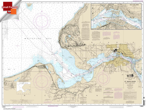 Small Format NOAA Chart 14884: St. Marys River - Head of Lake Nicolet to Whitefish Bay;Sault Ste. Marie