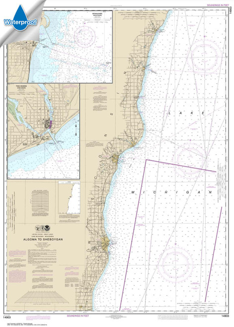 Waterproof NOAA Chart 14903: Algoma to Sheboygan;Kewaunee;Two Rivers