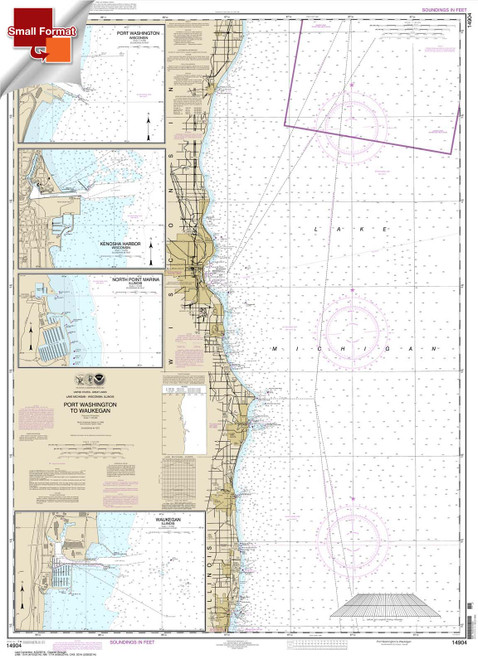 Small Format NOAA Chart 14904: Port Washington to Waukegan;Kenosha;North Point Marina;Port Washington;Waukegan