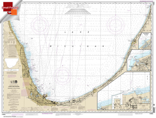 Small Format NOAA Chart 14905: Waukegan to South Haven;Michigan City;Burns International Harbor;New Buffalo