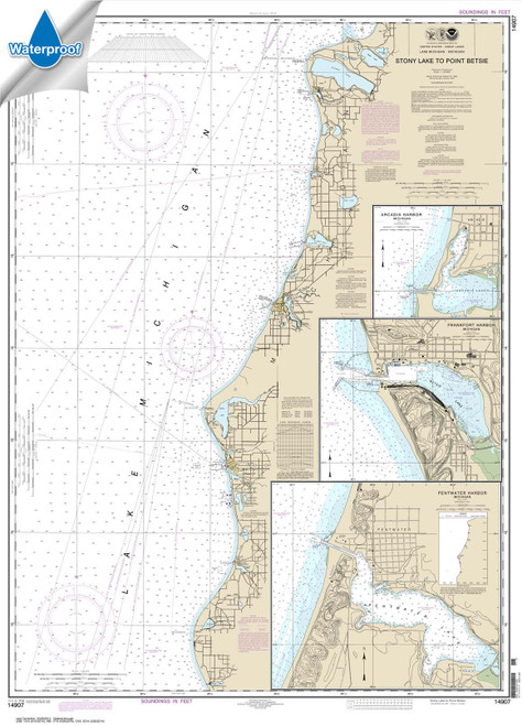 HISTORICAL WATERPROOF NOAA Chart 14907: Stony Lake to Point Betsie;Pentwater;Arcadia;Frankfort