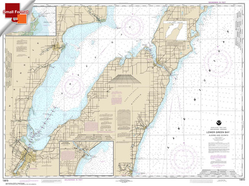 Small Format NOAA Chart 14910: Lower Green Bay;Oconto Harbor;Algoma