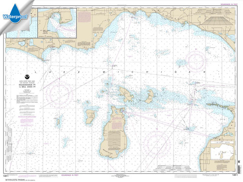 Waterproof NOAA Chart 14911: Waugoshance Point to Seul Choix Point: including Beaver Island Group;Port Inland;Beaver Harbor