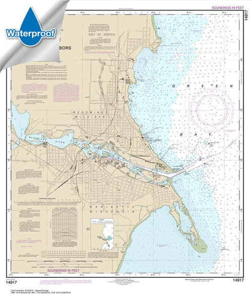 HISTORICAL WATERPROOF NOAA Chart 14917: Menominee and Marinette Harbors