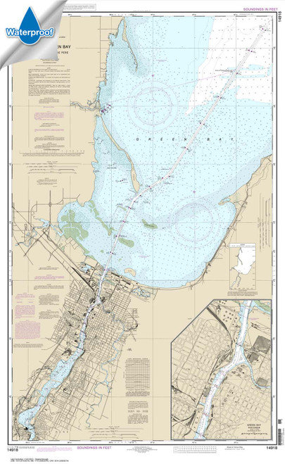 Waterproof NOAA Chart 14918: Head of Green Bay: including Fox River below De Pere;Green Bay