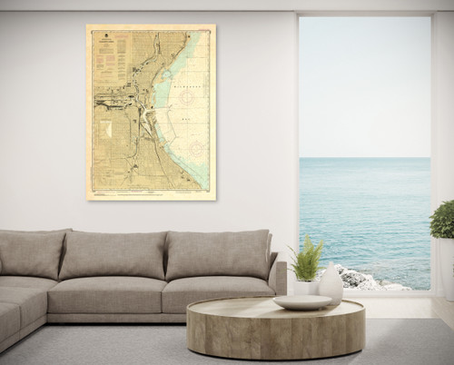 ANTIQUED NOAA Chart 14924: Milwaukee Harbor