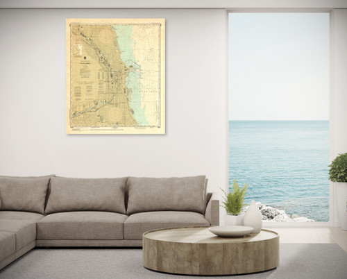 ANTIQUED NOAA Chart 14928: Chicago Harbor