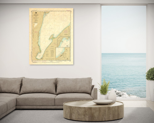 ANTIQUED NOAA Chart 14971: Keweenaw Bay; L'Anse and Baraga Harbors