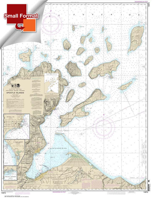 Small Format HISTORICAL NOAA Chart 14973: Apostle Islands: including Chequamegan Bay;Bayfield Harbor;Pikes Bay Harbor;La Pointe Harbor