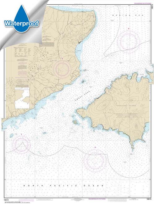 Waterproof HISTORICAL NOAA Chart 16513: Unalaska Island Umnak Pass and approaches