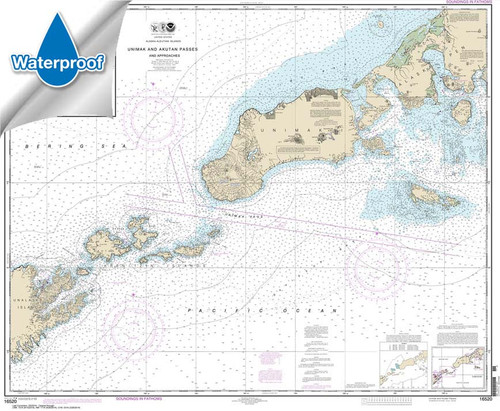Waterproof NOAA Chart 16520: Unimak and Akutan Passes and approaches;Amak Island