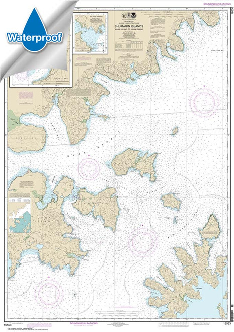 Waterproof HISTORICAL NOAA Chart 16553: Shumagin Islands-Nagai I. to Unga I.;Delarof Harbor;Popof Strait: northern part