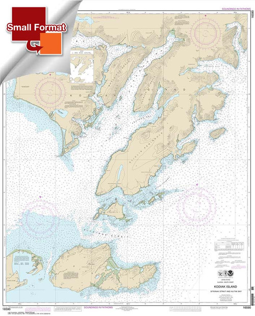 HISTORICAL SMALL FORMAT NOAA Chart 16590: Kodiak Island Sitkinak Strait and Alitak Bay
