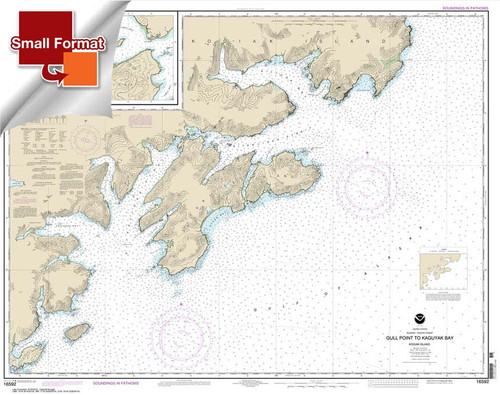 HISTORICAL SMALL FORMAT NOAA Chart 16592: Kodiak Island Gull Point to Kaguyak Bay;Sitkalidak Passage