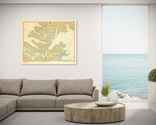 ANTIQUED NOAA Chart 16594: Marmot Bay and Kupreanof Strait; Whale Passage; Ouzinkie Harbor