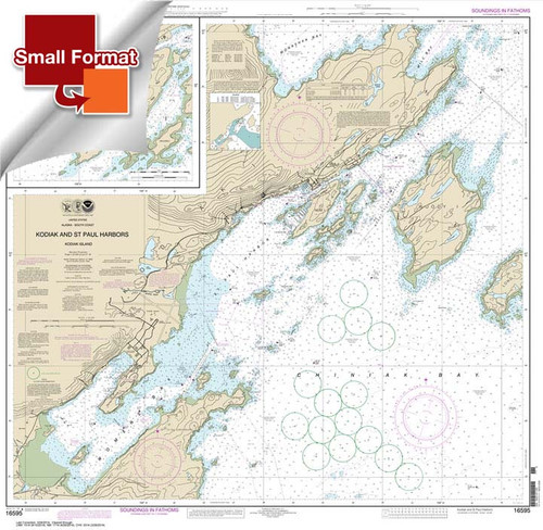 Small Format NOAA Chart 16595: Kodiak and St. Paul harbors;Kodiak Harbor