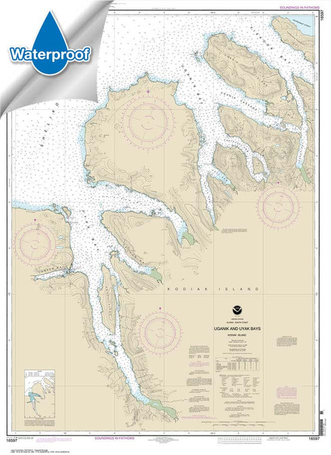 HISTORICAL WATERPROOF NOAA Chart 16597: Uganik and Uyak Bays