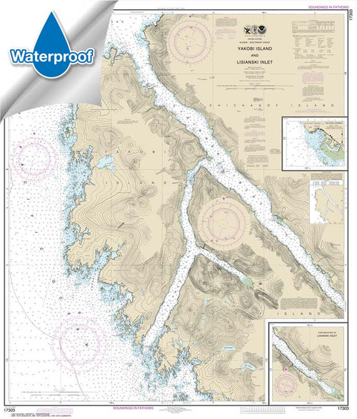 HISTORICAL WATERPROOF NOAA Chart 17303: Yakobi Island and Lisianski Inlet;Pelican Harbor
