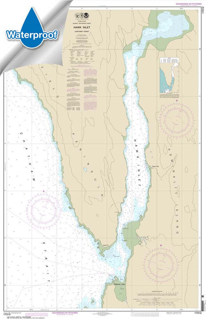 HISTORICAL WATERPROOF NOAA Chart 17312: Hawk Inlet: Chatham Strait