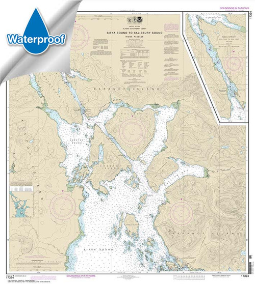 Waterproof NOAA Chart 17324: Sitka Sound to Salisbury Sound: Inside Passage;Neva Str.-Neva Pt. to Zeal Pt.