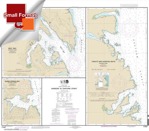 HISTORICAL SMALL FORMAT NOAA Chart 17337: Harbors in Chatham Strait Kelp Bay;Warm Spring Bay;Takatz and Kasnyku Bays