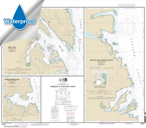 HISTORICAL WATERPROOF NOAA Chart 17337: Harbors in Chatham Strait Kelp Bay;Warm Spring Bay;Takatz and Kasnyku Bays