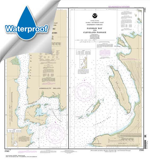 HISTORICAL WATERPROOF NOAA Chart 17365: Woewodski and Eliza Hbrs.;Fanshaw Bay and Cleveland Passage