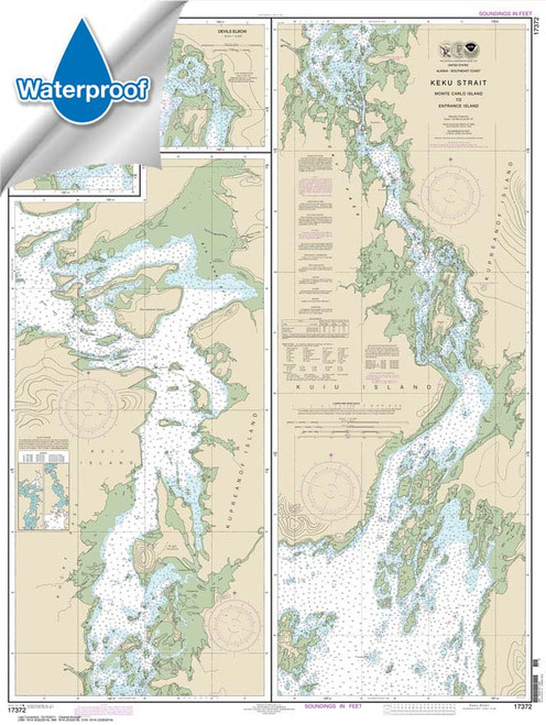 HISTORICAL WATERPROOF NOAA Chart 17372: Keku Strait-Monte Carlo Island to Entrance Island;The Summit;Devils Elbow