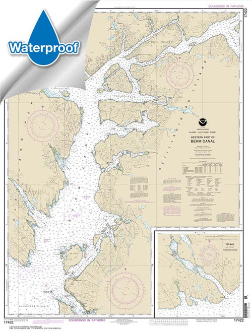 HISTORICAL WATERPROOF NOAA Chart 17422: Behm Canal-western part;Yes Bay