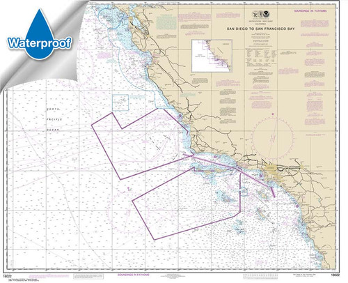 Waterproof NOAA Chart 18022: San Diego to San Francisco Bay