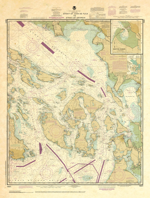 NOAA Chart 18421: Strait of Juan de Fuca to Strait of Georgia;Drayton Harbor, Format: Antiqued Paper