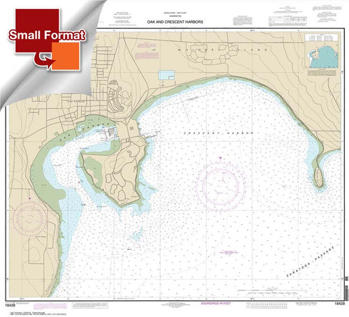 Small Format NOAA Chart 18428: Oak and Crescent Harbors