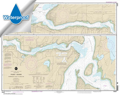 Waterproof HISTORICAL NOAA Chart 18457: Puget Sound-Hammersley Inlet to Shelton