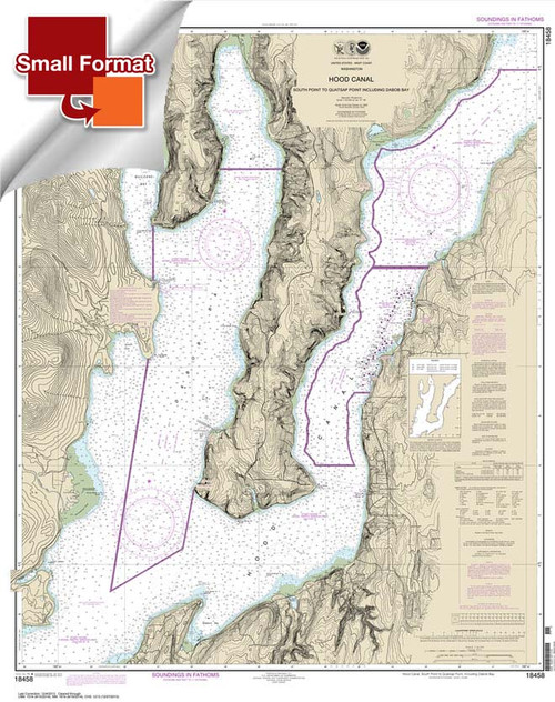 Small Format NOAA Chart 18458: Hood Canal-South Point to Quatsap Point including Dabob Bay