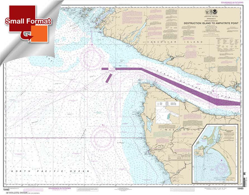 Small Format NOAA Chart 18480: Approaches to Strait of Juan de Fuca Destruction lsland to Amphitrite Point