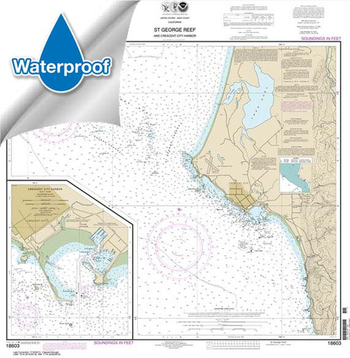 Waterproof NOAA Chart 18603: St. George Reef and Crescent City Harbor;Crescent City Harbor